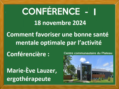 CONFÉRENCE DU 18 NOVEMBRE – COMMENT FAVORISER UNE BONNE SANTÉ ….. 