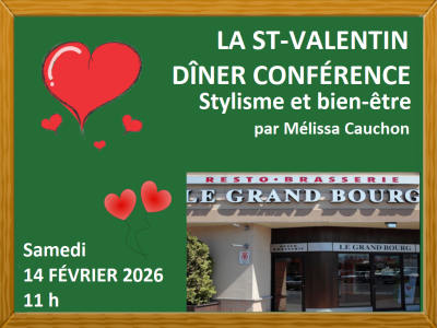 LA ST-VALENTIN - D&Icirc;NER CONF&Eacute;RENCE &Agrave; LA CARTE &colon;  STYLISME ET BIEN-&Ecirc;TRE